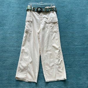 Anthropologie raw hem beige flow pant vintage belt
